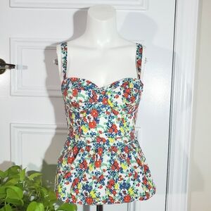 Vintage Y2K Hollister Bustier Smocked Floral Peplum Top